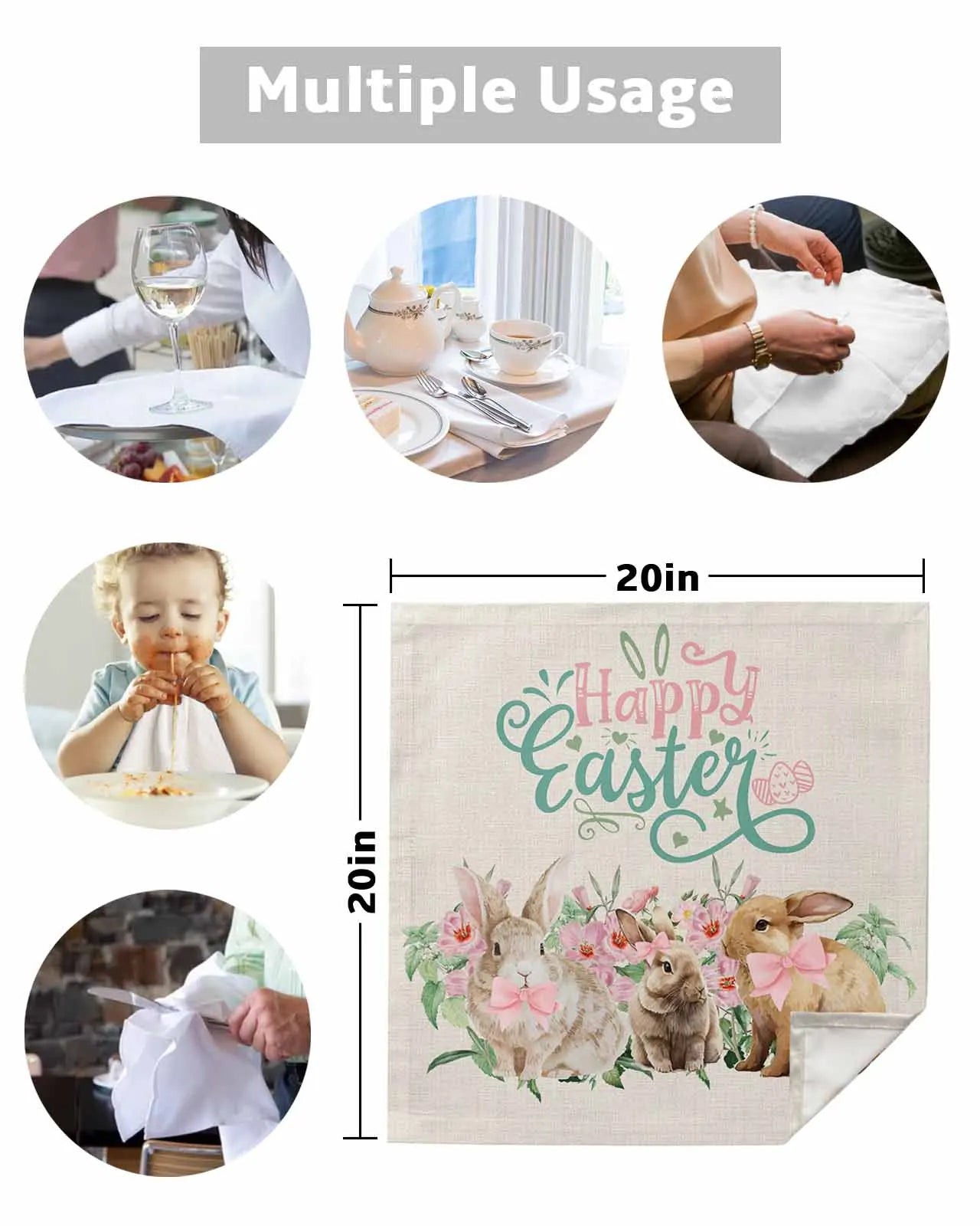 4pcs Easter Bunny Flowers Table Napkins Cloth Set Kitchen Dinner Tea Towels Table Mat Wedding Decor Napkins