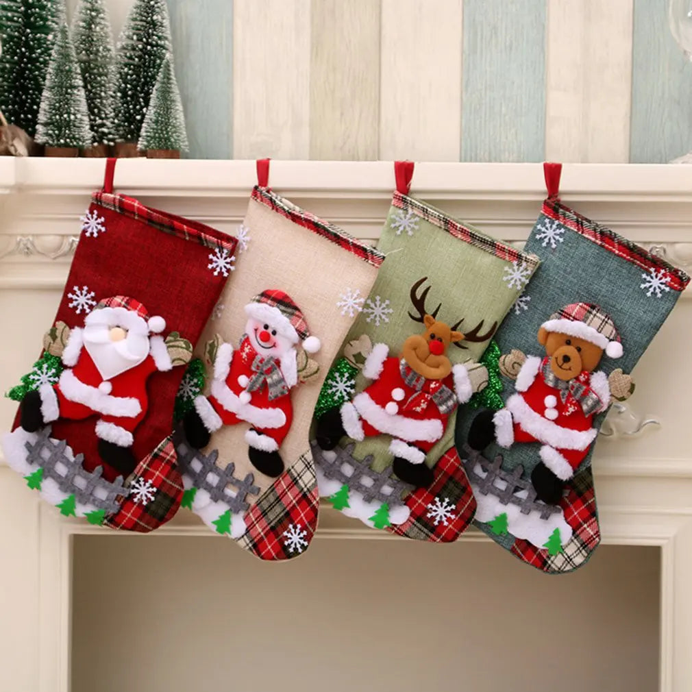 Cute Christmas Stocking Christmas Tree Decor Candy Gift Bag Snowman Santa Claus Elk Bear Print Home Navidad Socks Christmas Gift