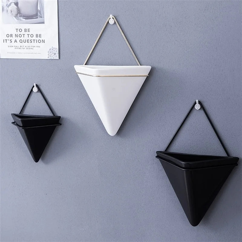 Triangular Ceramic Vase Hydroponic Wall Hanging Vase Flower Arrangement Plant Flower Pot Simple Wall Hanging Indoor Decoration