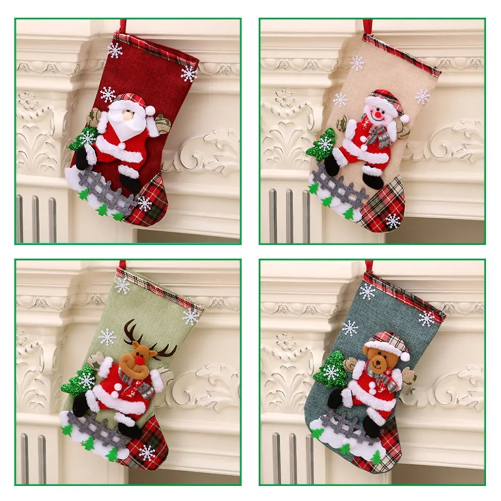 Cute Christmas Stocking Christmas Tree Decor Candy Gift Bag Snowman Santa Claus Elk Bear Print Home Navidad Socks Christmas Gift