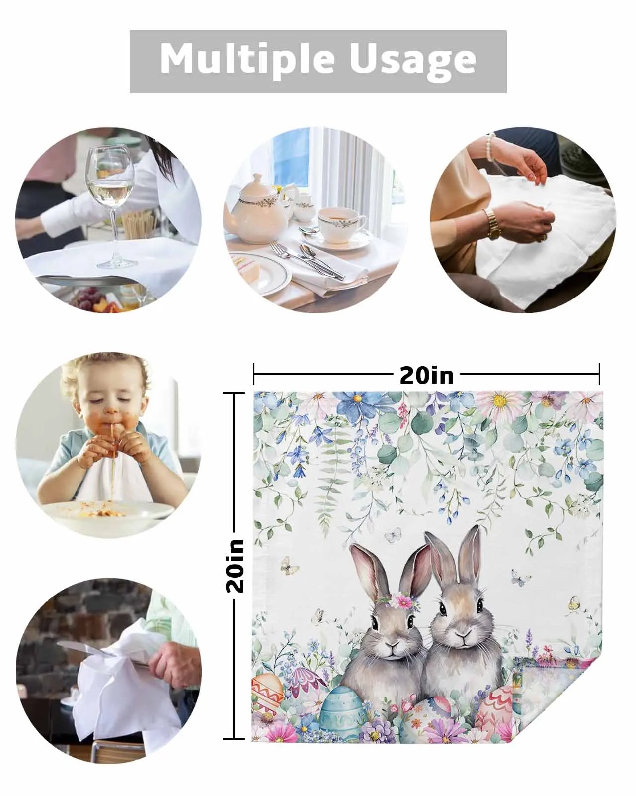 4pcs Easter Bunny Eggs Spring Flowers Table Napkins Cloth Set Kitchen Dinner Tea Towels Table Mat Wedding Decor Napkins