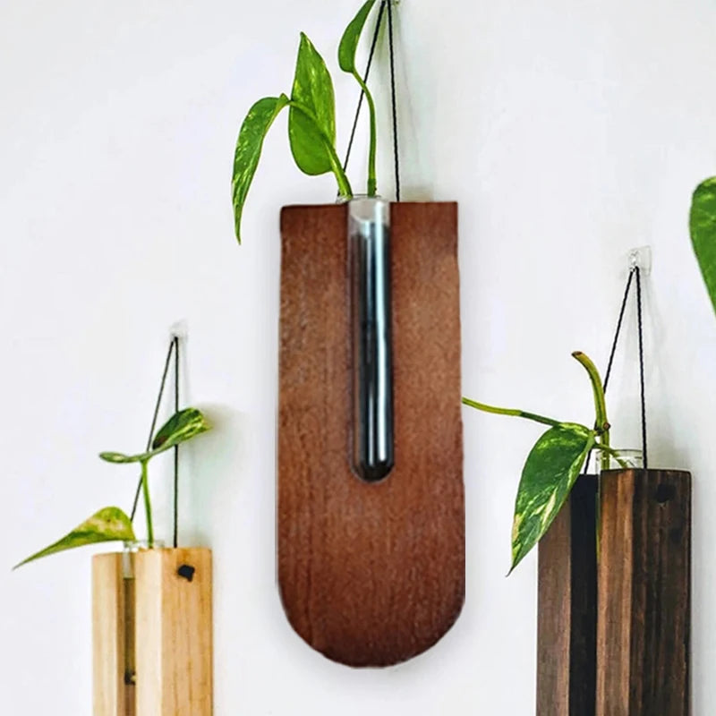 Wooden Rope Wall Hanging Shelve Plant Flower Arrangement Plant Hangers Wood Wall Hydroponic Plant Rack for Home Decor Vase Rack