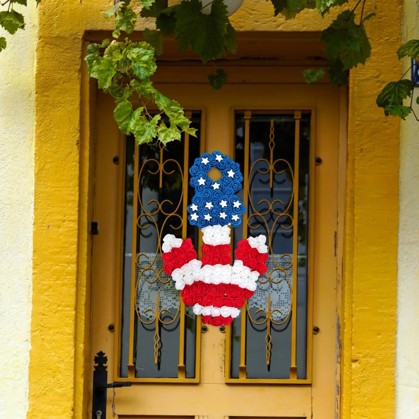 Fourth of July Independence Day Artificial Wreath Patriotic Wreath Red White Blue Fine Craftsmanship 17.7x11inch PU Material