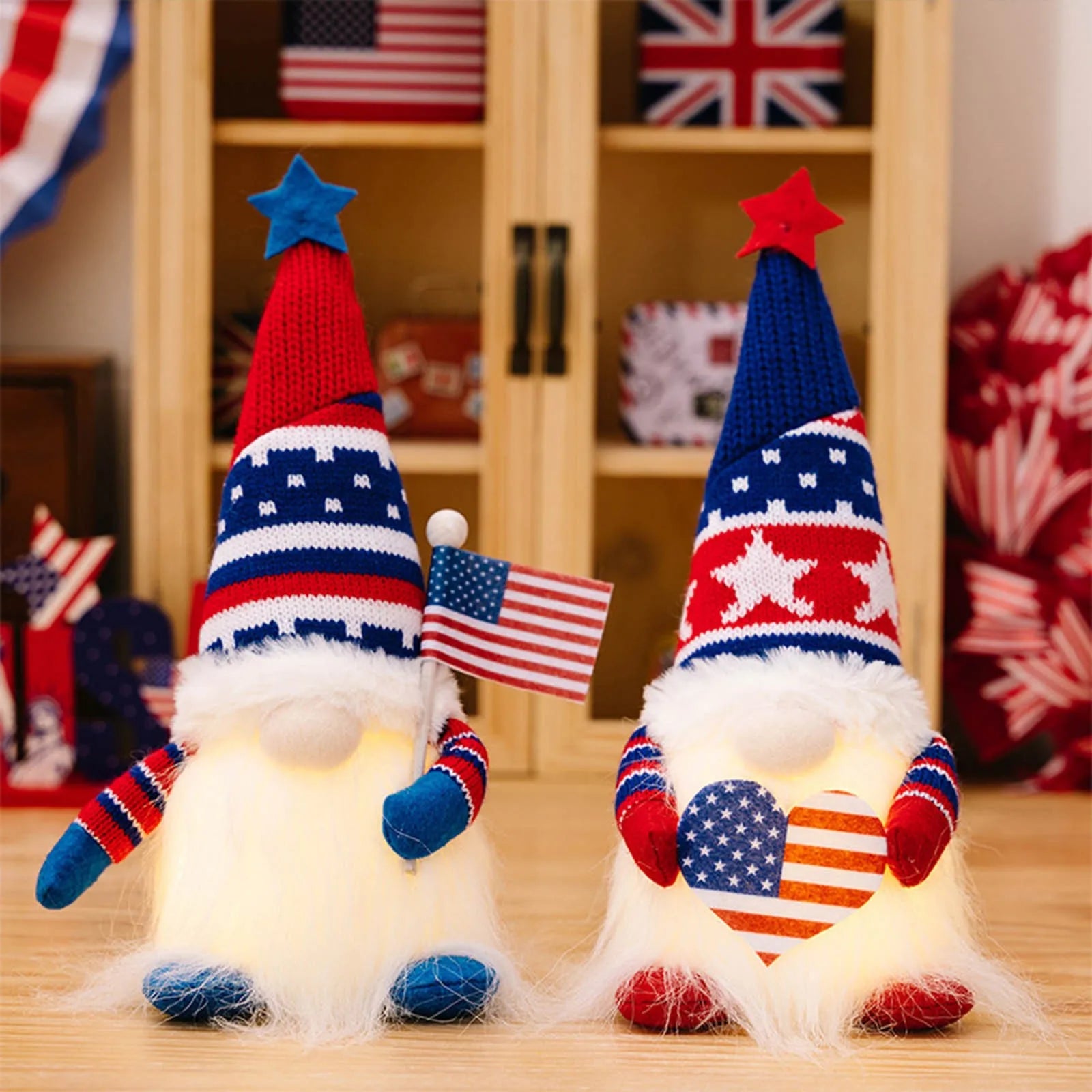 Independence Day Decoration Supplies Knitted Cap Love With Lights Sculpture Bases And Pedestals Garden Gnomes Outdoor Large