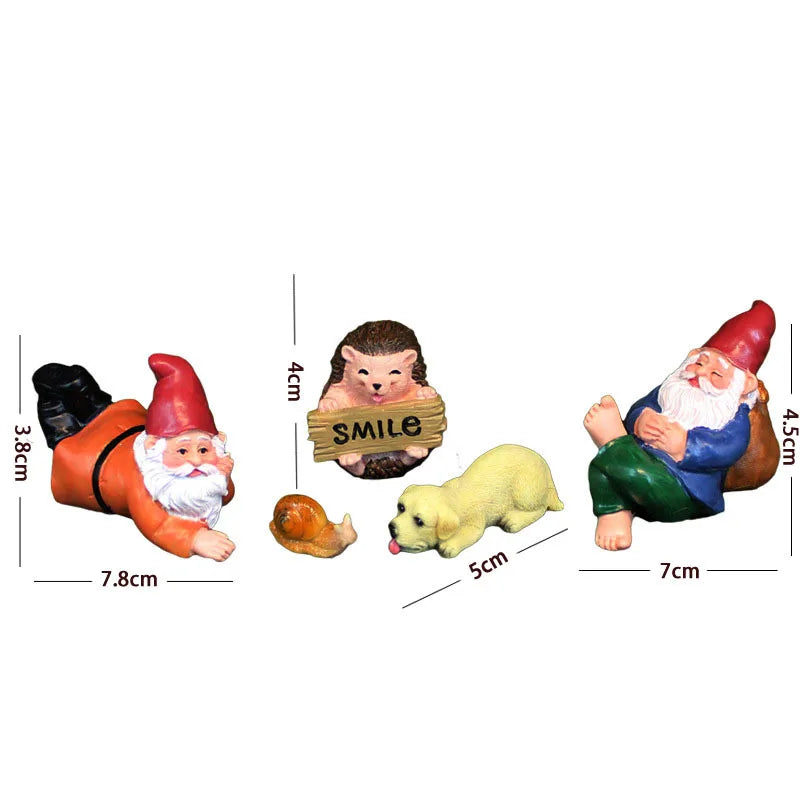 Funny Lying Gnome Statues Resin Mini Fairy Garden Dwarf Dog Snail hedgehog DIY Craft Micro Landscape Outdoor Figurine Ornament