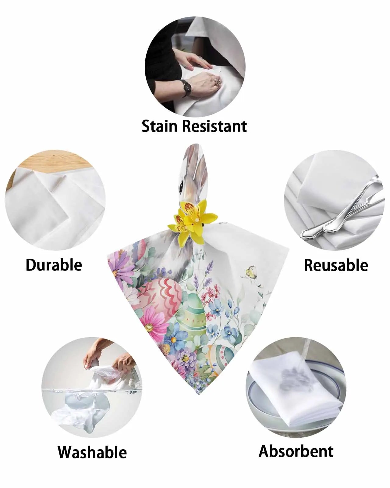 4pcs Easter Bunny Eggs Spring Flowers Table Napkins Cloth Set Kitchen Dinner Tea Towels Table Mat Wedding Decor Napkins