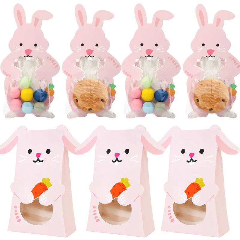 Easter Bunny Candy Bag Cute Rabbit Lollipop Cards Chocolate Biscuit Gifts Packaging Boxes For Happy Easter Birthday Party Decor