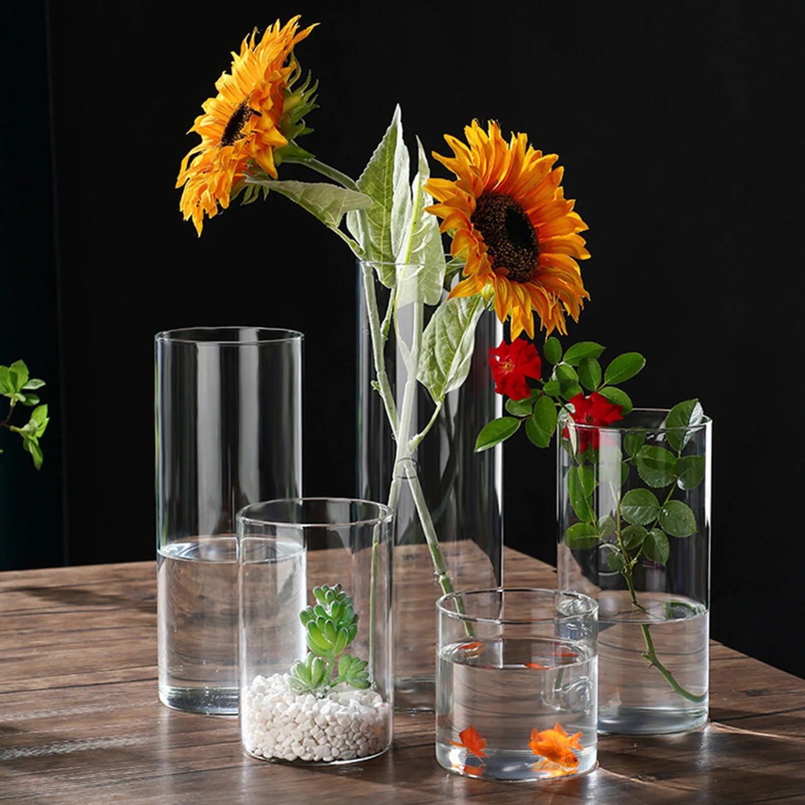 Glass Cylinder Vases Glass Hydroponic Vase Transparent Glass Vase Candle Holders Clear Flower Vase for Tables Wedding Decor