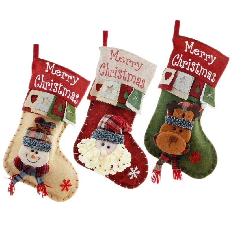 3pcs, Christmas Stockings Large Santa Claus Snowman Decoration, Festivals Decor, Room Decor, Offices Decor,  Christmas Decor