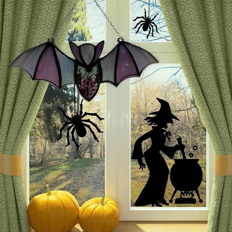 Bat Stained Glass Suncatcher Window Hanging Decoration Acrylic Wall Art Suncatcher Bat Home Party Halloween Festival Decoration