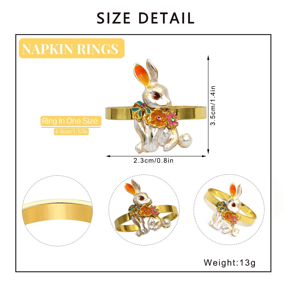 8Pcs Bunny Napkin Rings Thanksgiving Halloween Christmas Holiday Easter Theme Carrot Napkin Holders Dining Table Decor HWH42