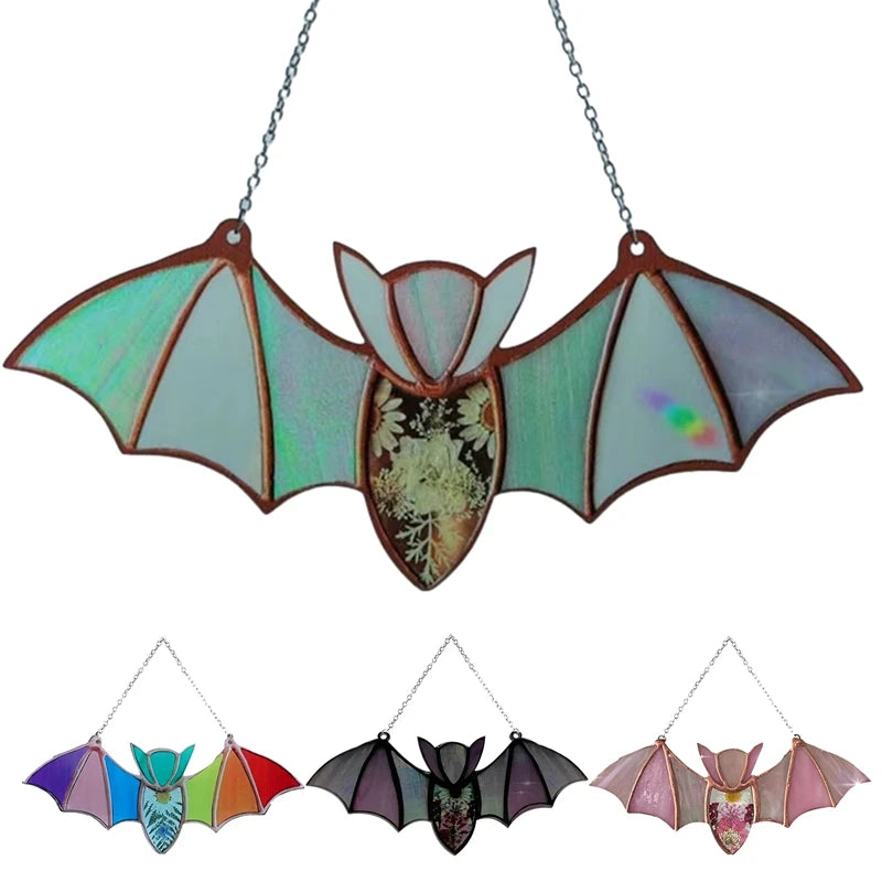 Bat Stained Glass Suncatcher Window Hanging Decoration Acrylic Wall Art Suncatcher Bat Home Party Halloween Festival Decoration