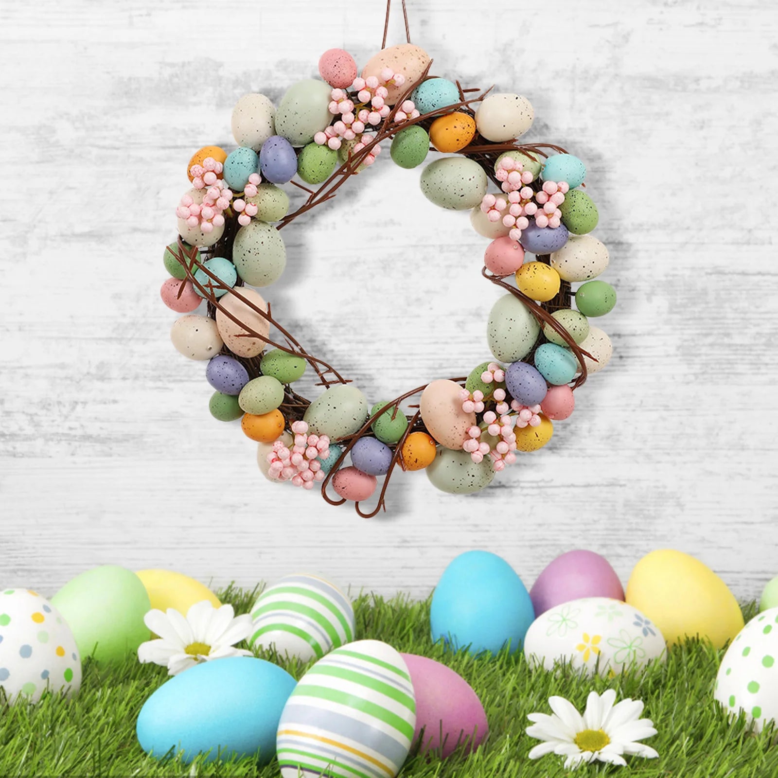 Easter Bunny Spring Wreath Wall Decorations Hanging Craft Ornament Multicolor Rattan Foam