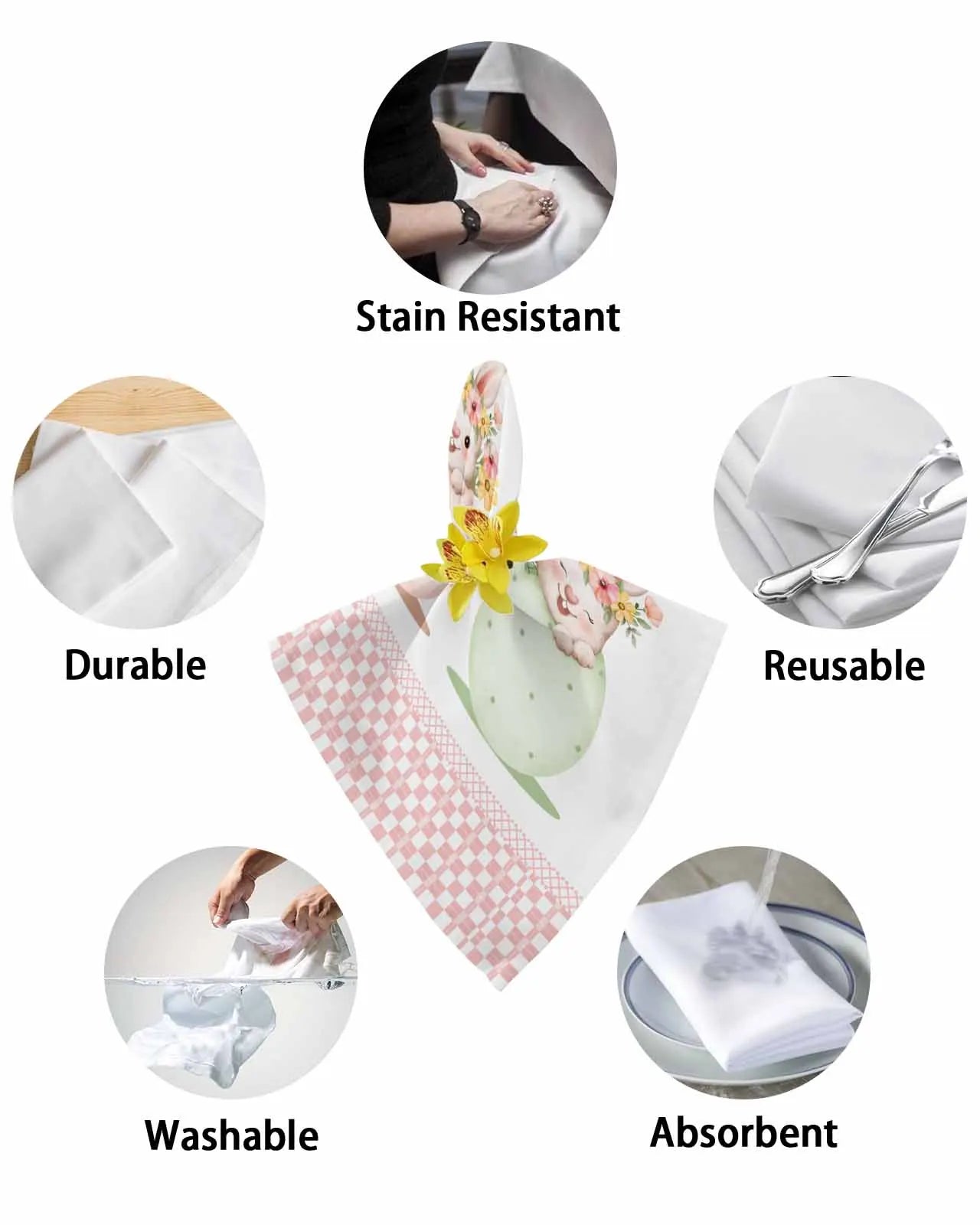 4pcs Easter Bunny Watercolor Flower Plaid Table Napkins Cloth Set Kitchen Dinner Tea Towels Table Mat Wedding Decor Napkins