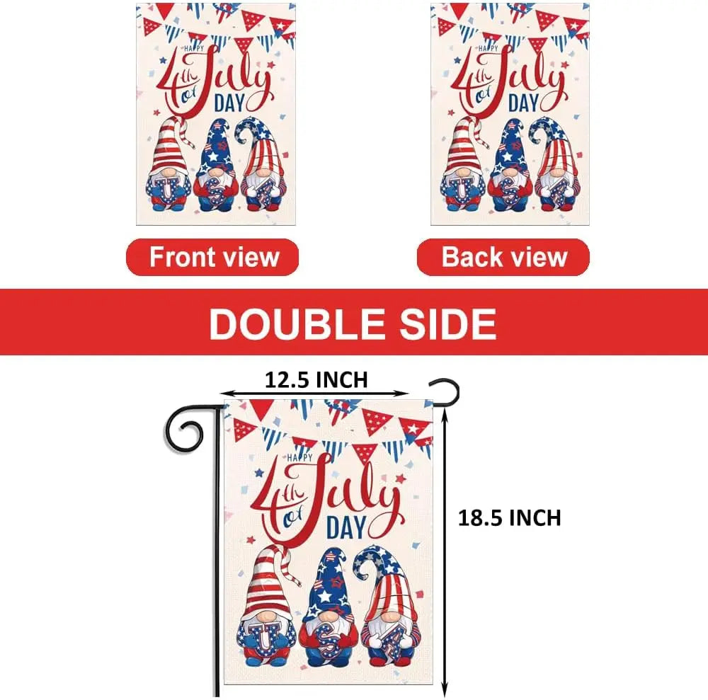 ERT 4th of July Gnome Welcome Patriotic Garden Flag 12x18 Inch Double Sided American USA Flag Memorial Day Independence Day Yard