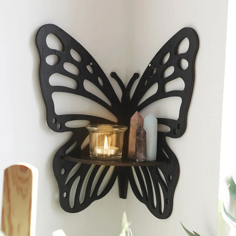 Butterfly Wooden Display Shelf Wooden Stand Corner Decoration Boho Hanging Wall Jewelry Holder Storage Organizer For Home Decor