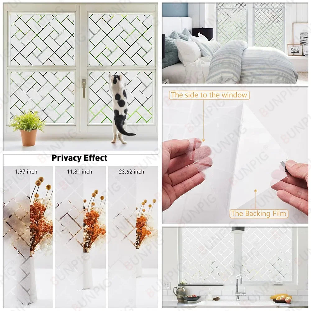 Matte Window Film Privacy Self Adhesive Static Cling 3D Stained Glass Decorative Rainbow Sticker Removable Anti-UV Vinyl Cover