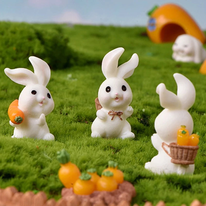 Cute Resin Bunny Ornament Home Miniature Landscape Decoration Mini Bunny Miniature Figurines Home Easter Decoration