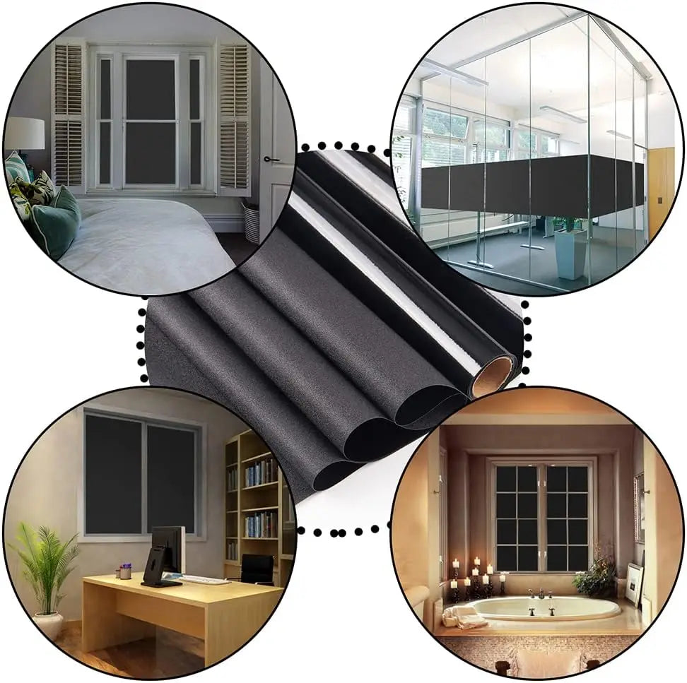 Black Total Blackout Non-Adhesive Privacy Window Film Static Cling  Frosted Glass Film for Bathroom Door Glass Decoration