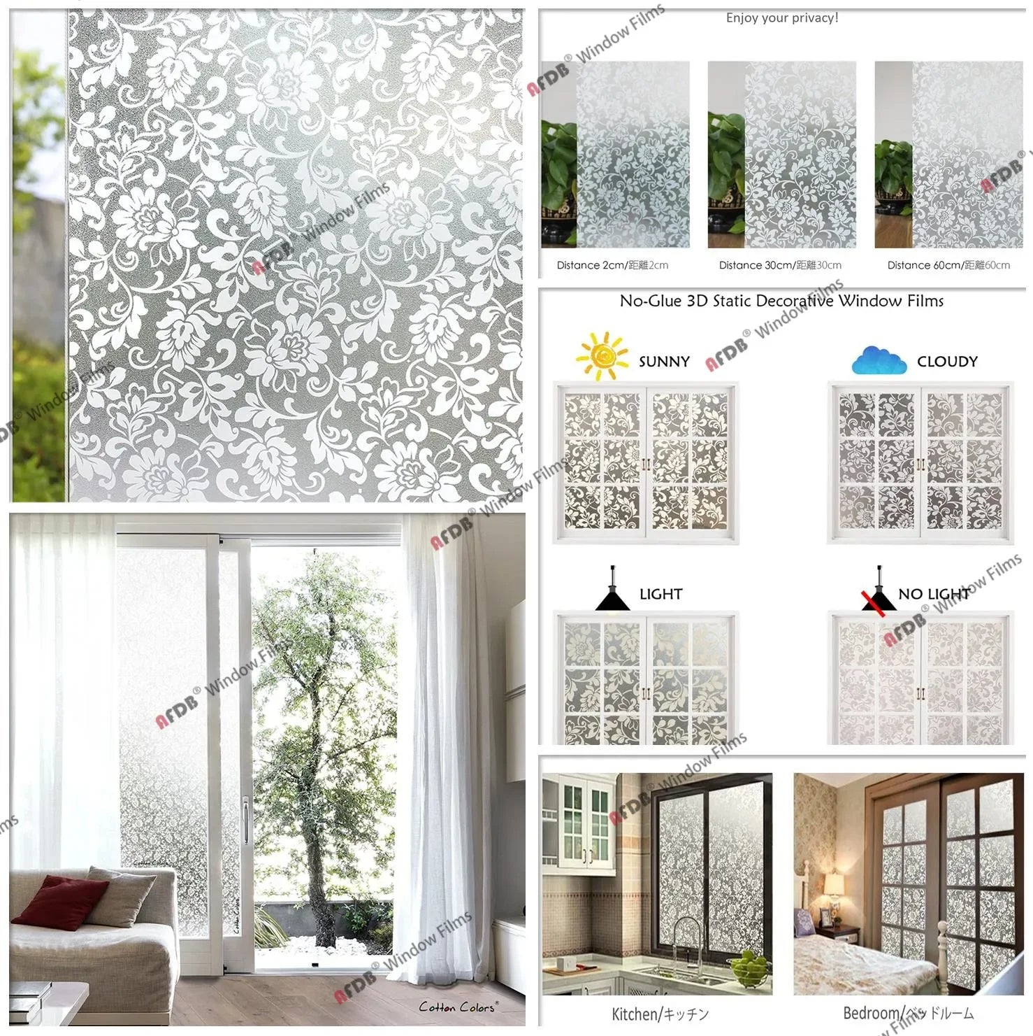 Stained Decorative Window Film Frosted Privacy Window Sticke Non Adhesive Static Cling Vinyl Glass Film UV Blocking Removable