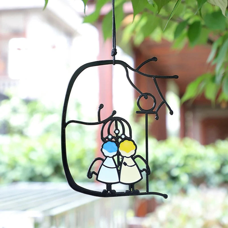 Double-sided Stained Angels Couple Doll Window Hangings Sun Catcher Art Hanging Pendant Wall Door Decoration for Home Ornaments