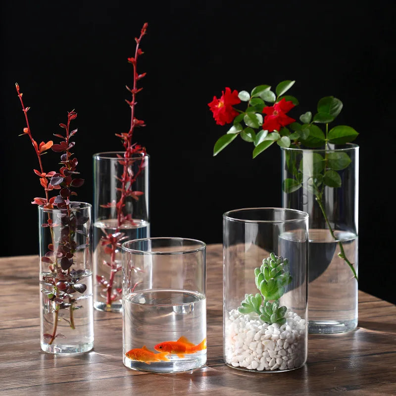 Glass Cylinder Vases Glass Hydroponic Vase Transparent Glass Vase Candle Holders Clear Flower Vase for Tables Wedding Decor