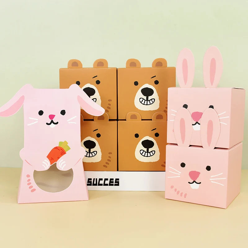 Easter Bunny Candy Bag Cute Rabbit Lollipop Cards Chocolate Biscuit Gifts Packaging Boxes For Happy Easter Birthday Party Decor