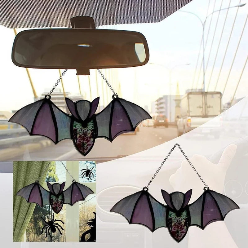 Bat Stained Glass Suncatcher Window Hanging Decoration Acrylic Wall Art Suncatcher Bat Home Party Halloween Festival Decoration