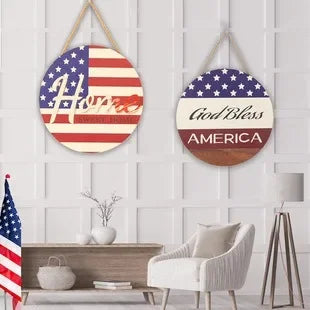 American Independence Day Circular Wooden Hanging Pendants Happy USA Nation Day 4th of July Party Decorations for Home 2024