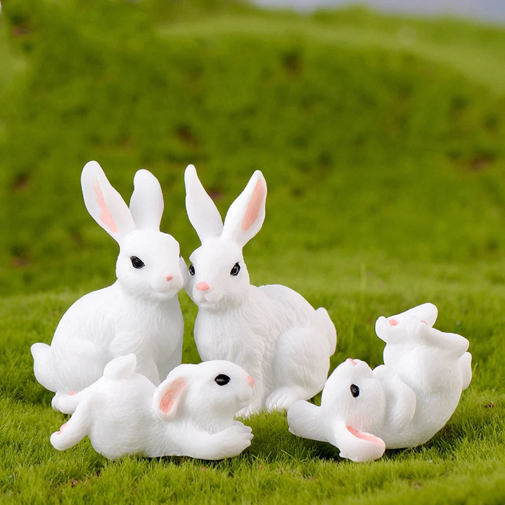 Cute Resin Bunny Ornament Home Miniature Landscape Decoration Mini Bunny Miniature Figurines Home Easter Decoration