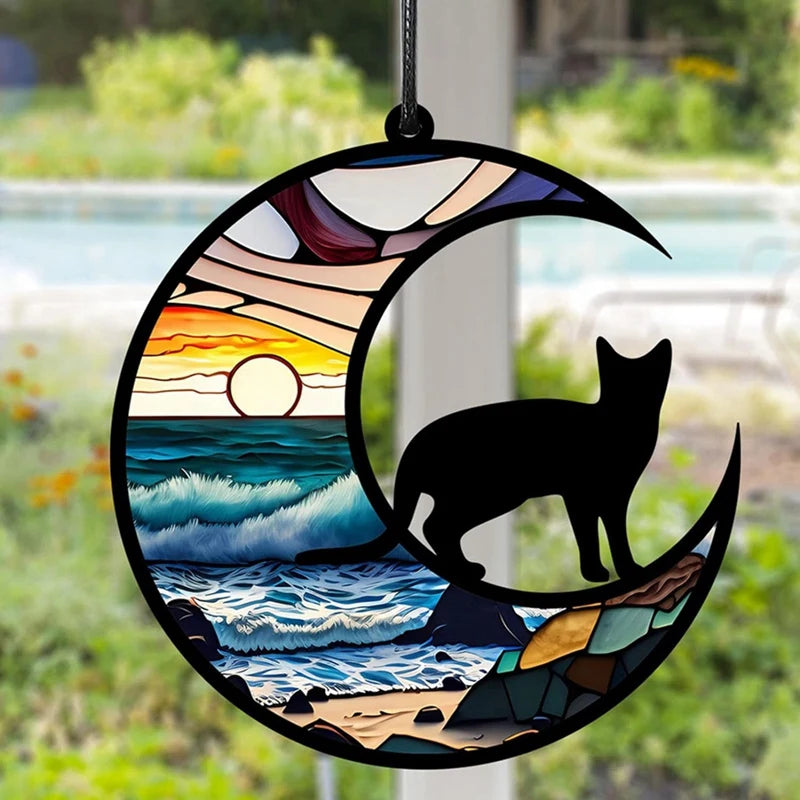 Cat Suncatcher, Acrylic Cat Memorial Suncatcher Stained Glass Window Hanging Ornament Suncatcher Gift