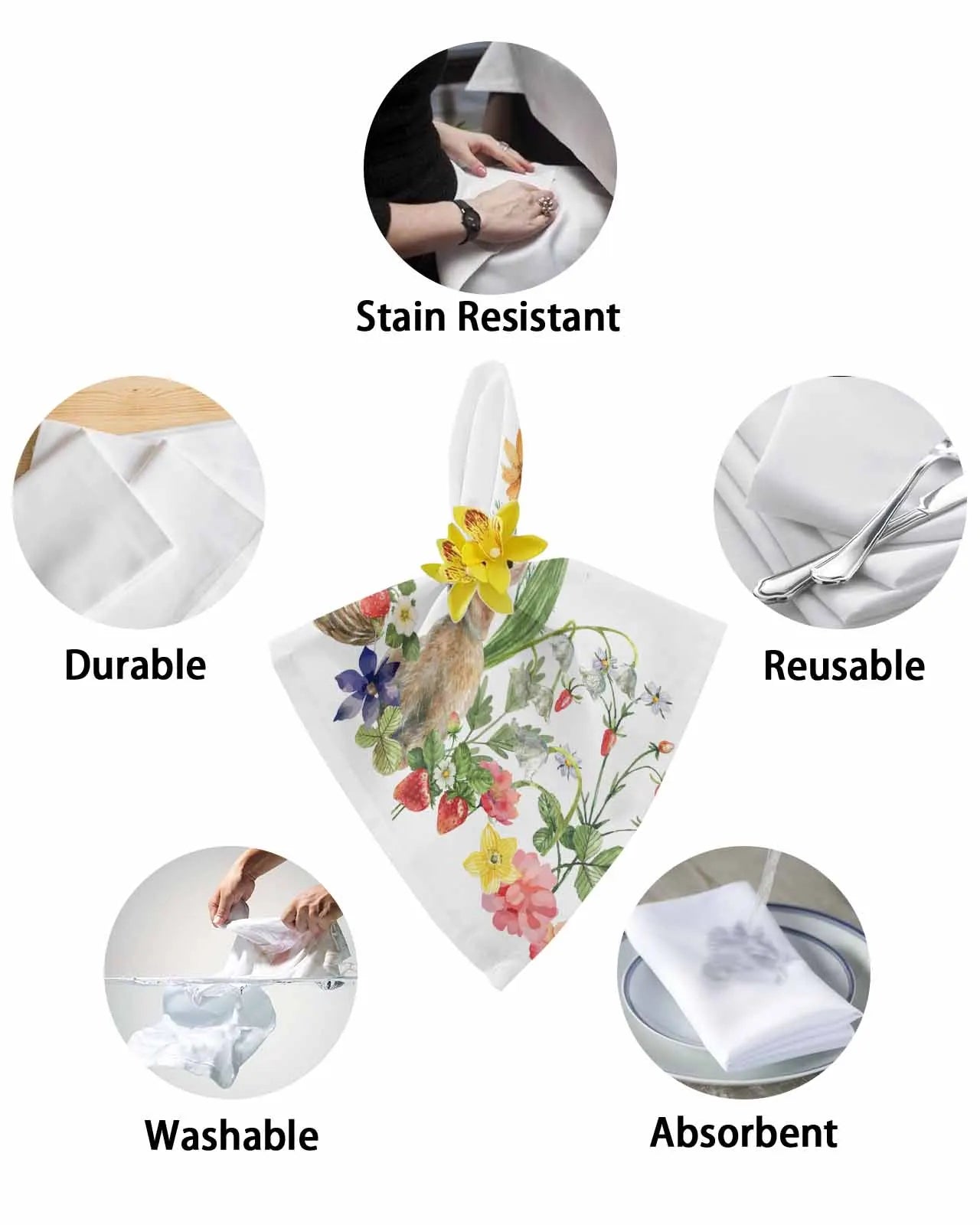 4pcs Easter Bunny Spring Flowers Butterfly Table Napkins Cloth Set Kitchen Dinner Tea Towels Table Mat Wedding Decor Napkins