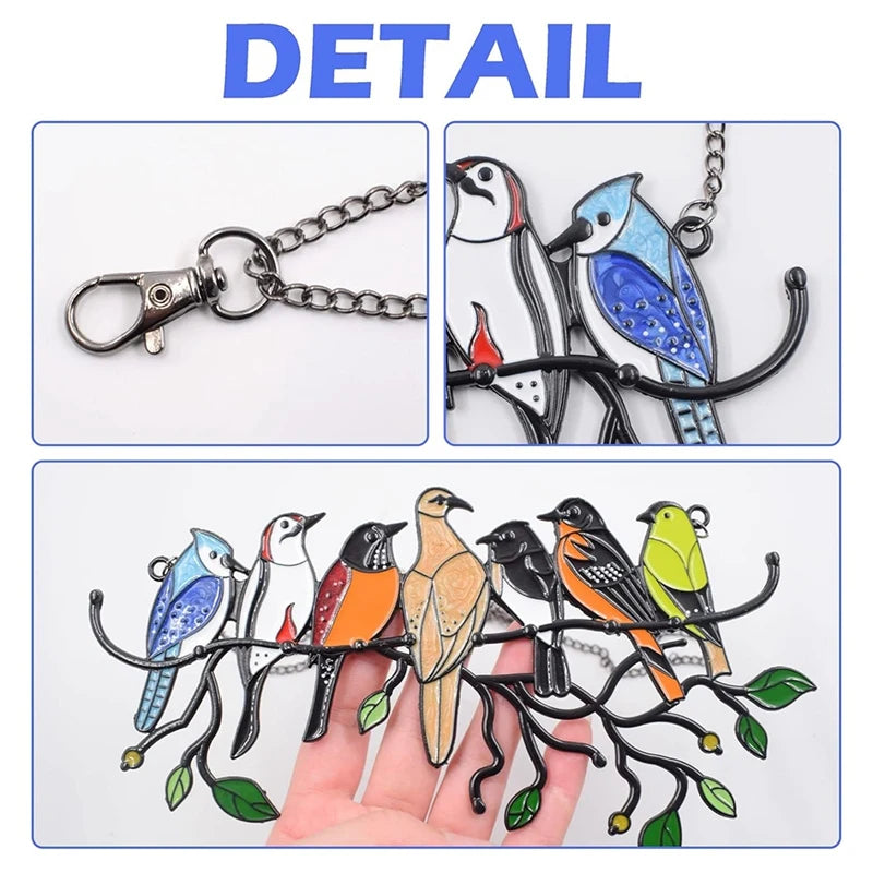 Window Bird Pendant Stained Glass Window Hanging Art Ornaments Bird Painting Two - Metal Sided Sun Catchers