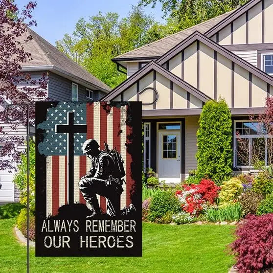 Memorial Day Garden Flag 4th of July Patriotic Always Remember Our Heroes American Flag Soldier 12x18 Inch Double Sided Independ