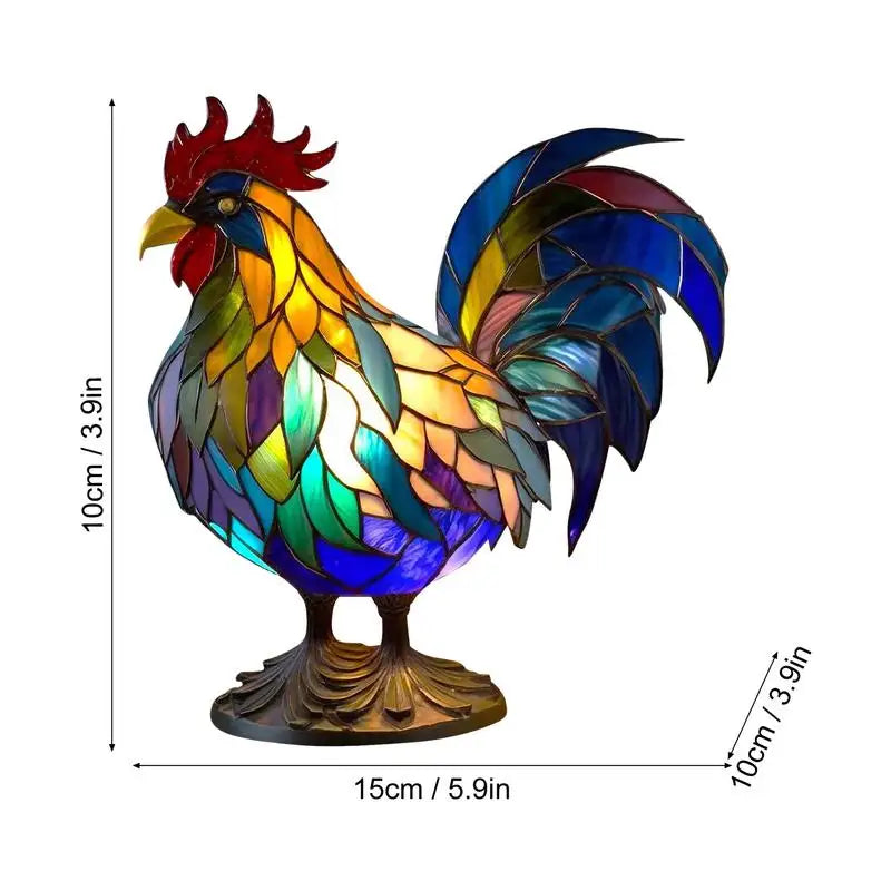 Stained Glass Table Lamp Rooster Stained Glass Resin Night Light Animal Sculpture Home Decoration Retro Gifts For Bedroom