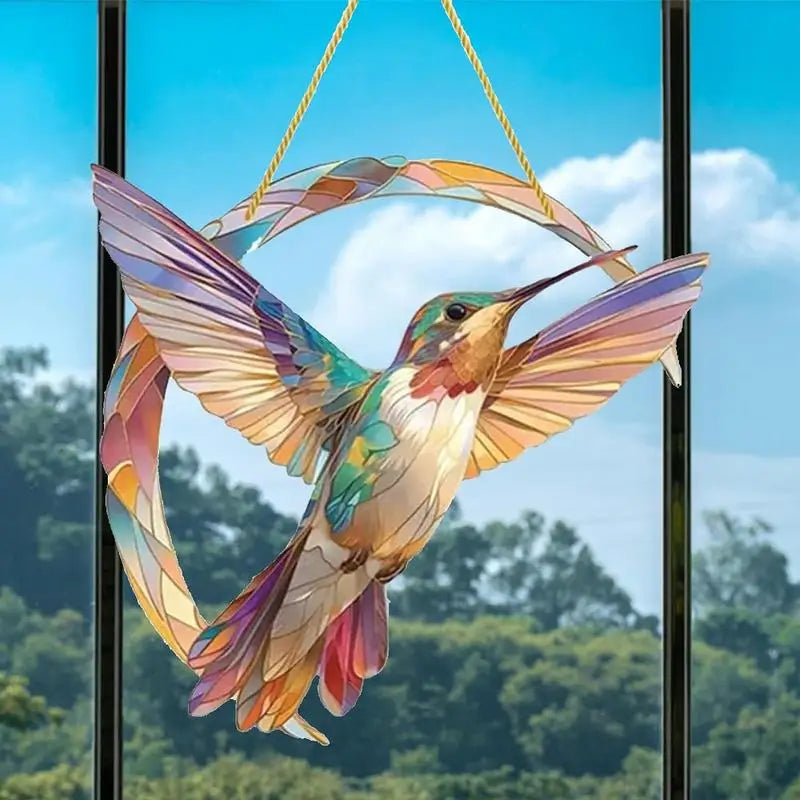 Hummingbird Animal Stained Glass Door Hanger Window Hanging Pendant Suncatcher for Home Decoration Garden Living Room Ornament