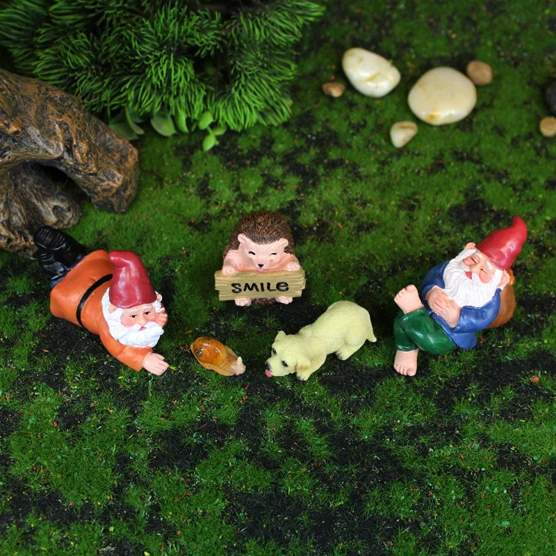 Funny Lying Gnome Statues Resin Mini Fairy Garden Dwarf Dog Snail hedgehog DIY Craft Micro Landscape Outdoor Figurine Ornament