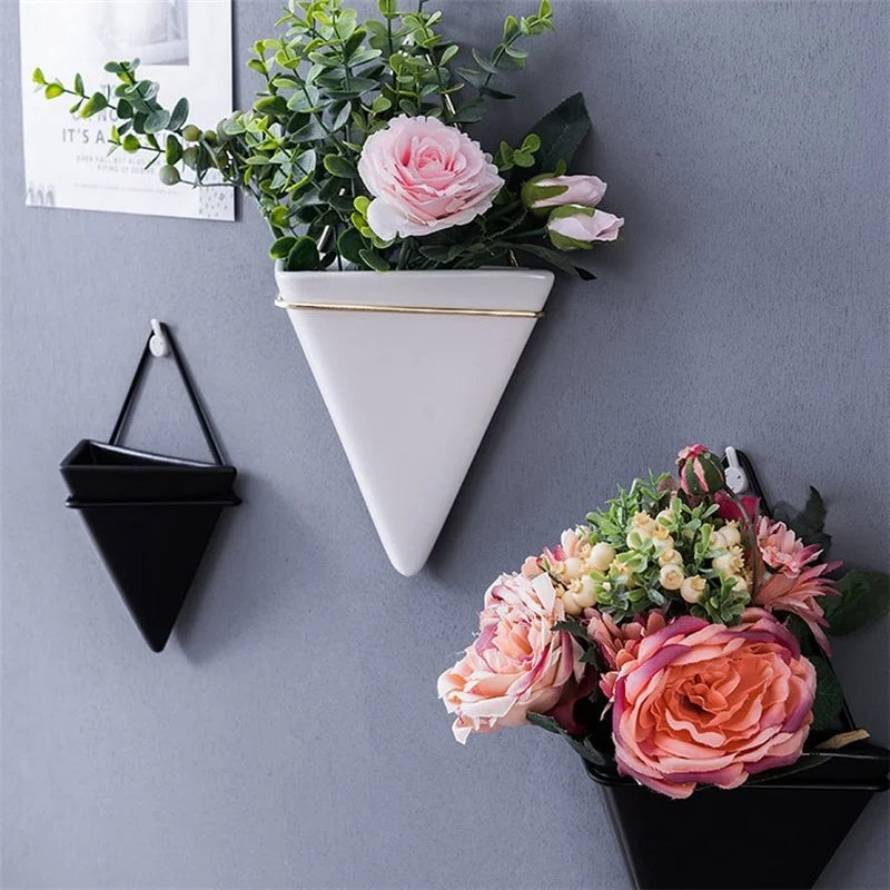 Triangular Ceramic Vase Hydroponic Wall Hanging Vase Flower Arrangement Plant Flower Pot Simple Wall Hanging Indoor Decoration