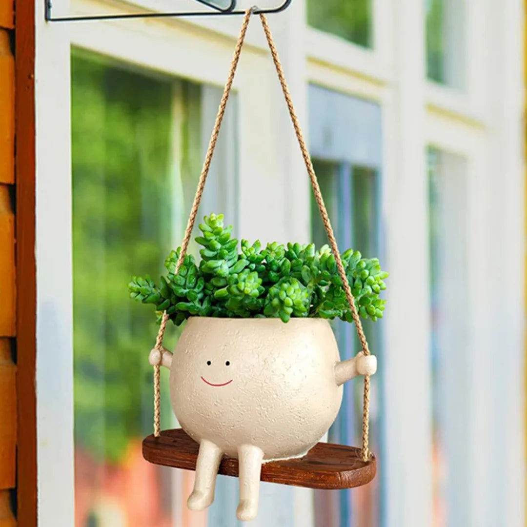 Swing Face Planter Pot Wall Hanging Planters Resin Smiling Face Planter Pot Creative Plant Hanger Baskets Flower Pot for Garden