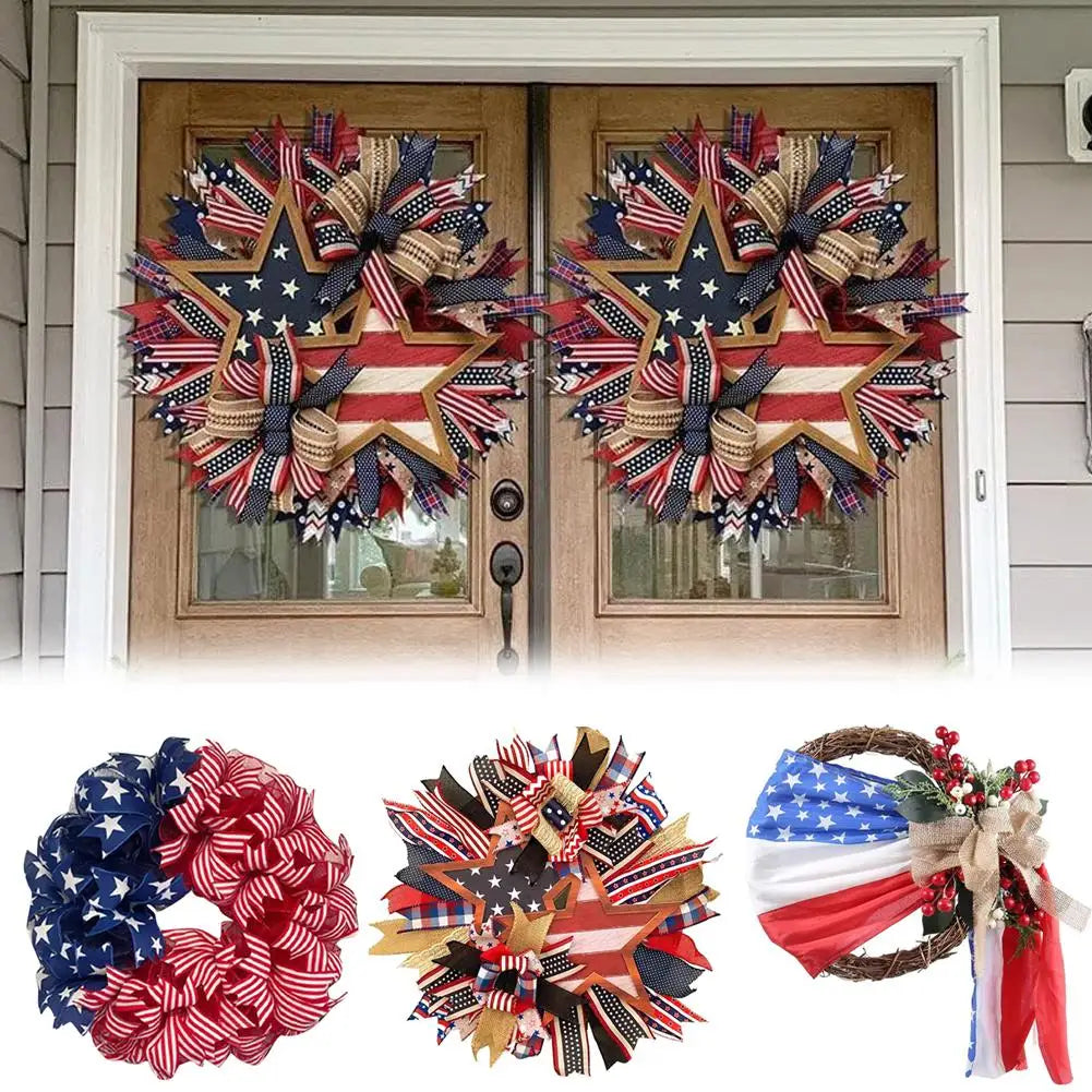 4th Of July Patriotic Wreath America Independence Day Home Party Hanging Garland Tinsel Wall Flag Tree American Supp J4u0