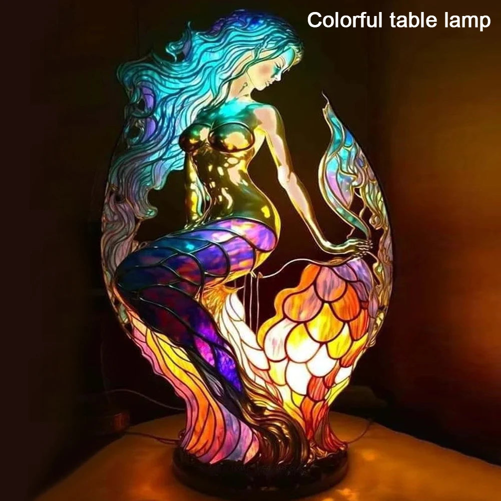 Animal Table Lamp Series Lion Dolphin Wolf Stained Glass Bedside Light Owl Horse Rooster Elephant for Living Room Bedroom Office