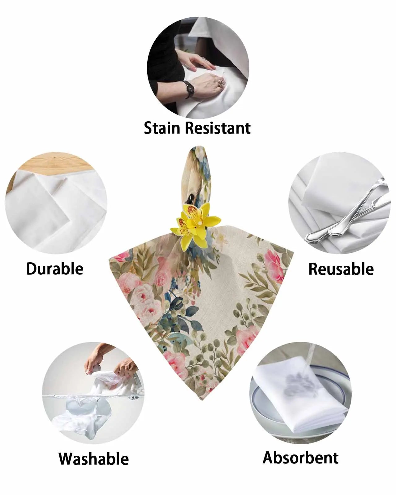 4pcs Easter Bunny Watercolor Flowers Table Napkins Cloth Set Kitchen Dinner Tea Towels Table Mat Wedding Decor Napkins