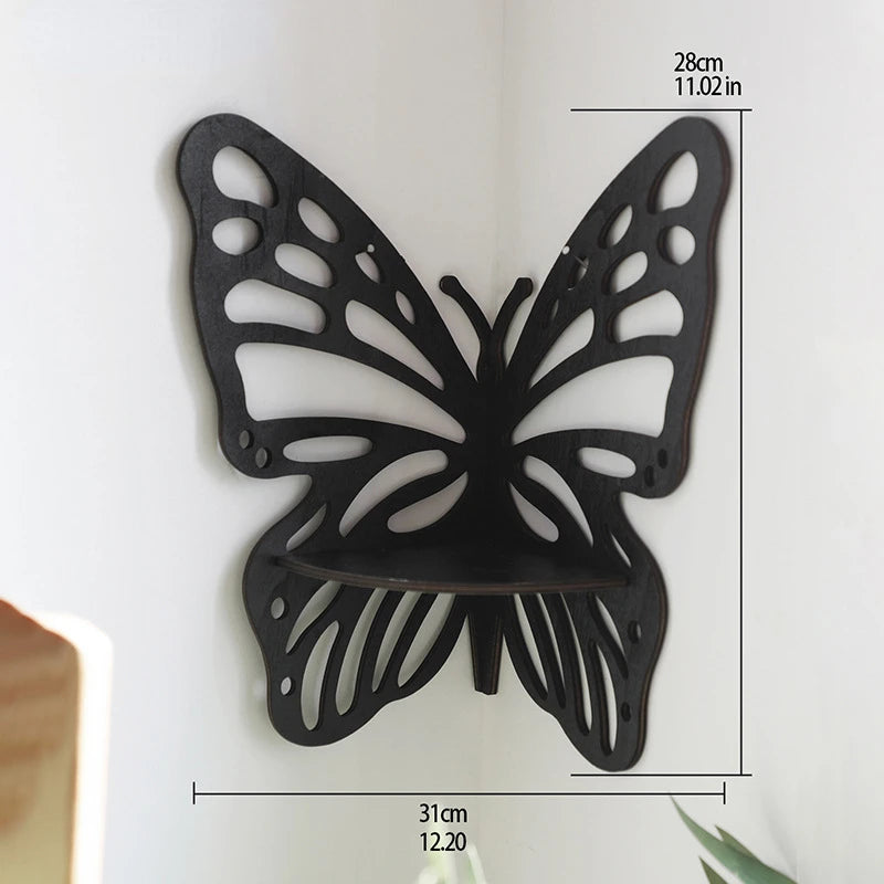 Butterfly Wooden Display Shelf Wooden Stand Corner Decoration Boho Hanging Wall Jewelry Holder Storage Organizer For Home Decor