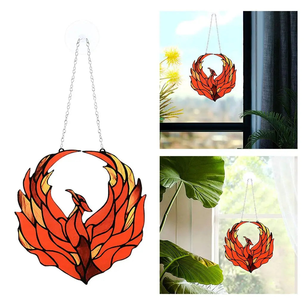 Stained Glas Phoenix Birds Window Panel Hanging Ornaments Stainglass Panel Pendant Home Decor Gifts for Lover