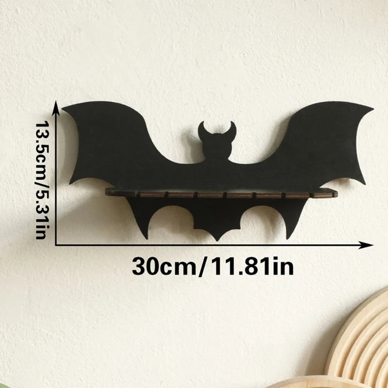 367A Halloween Bat Shape Wood Crystal Display Wall Shelf for Scary Home Bedroom Decors Aesthetic Witches Floating Shelves