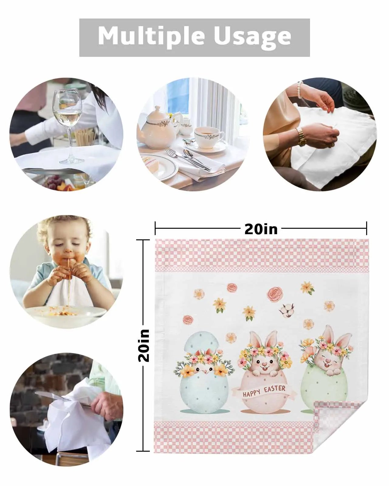 4pcs Easter Bunny Watercolor Flower Plaid Table Napkins Cloth Set Kitchen Dinner Tea Towels Table Mat Wedding Decor Napkins