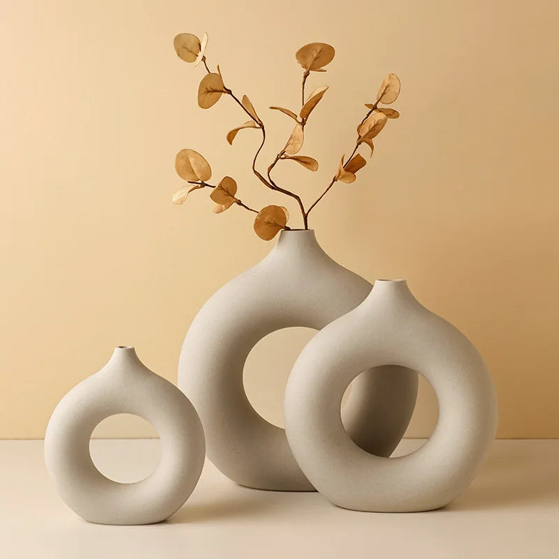 CAPIRON Nordic Ceramic Vase for Pampas Grass Donuts Flower Home Decoration Accessories Office Living Room Interior Table Decor