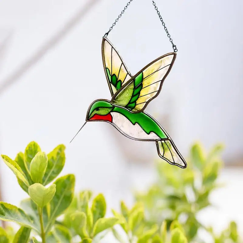 Stained Glass Hummingbird Decor Acrylic Glass Suncatcher Ornaments Garden Statues Sculptures and Home Decor Outdoor Ornament