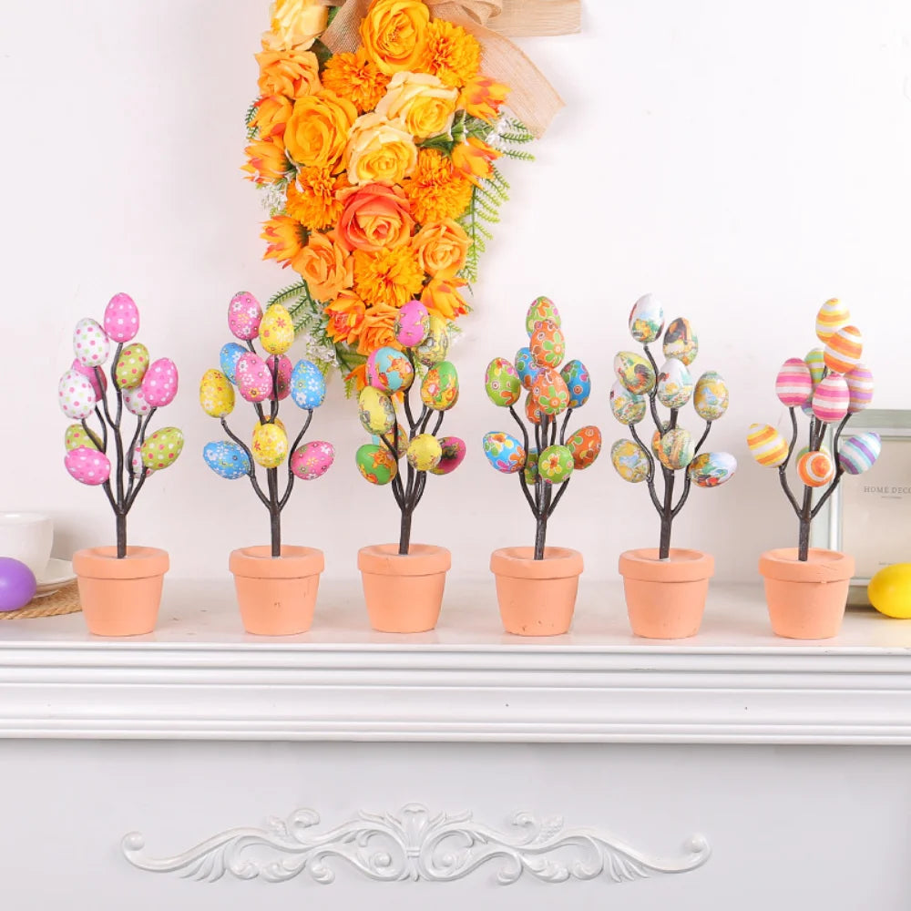 1Pc Cute Easter Egg Bonsai Colorful Simulated Easter Egg Potted Plant High-quality DIY Foam Bunny Eggs for Home Party Decoration