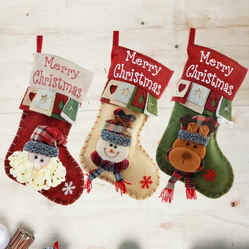 3pcs, Christmas Stockings Large Santa Claus Snowman Decoration, Festivals Decor, Room Decor, Offices Decor,  Christmas Decor